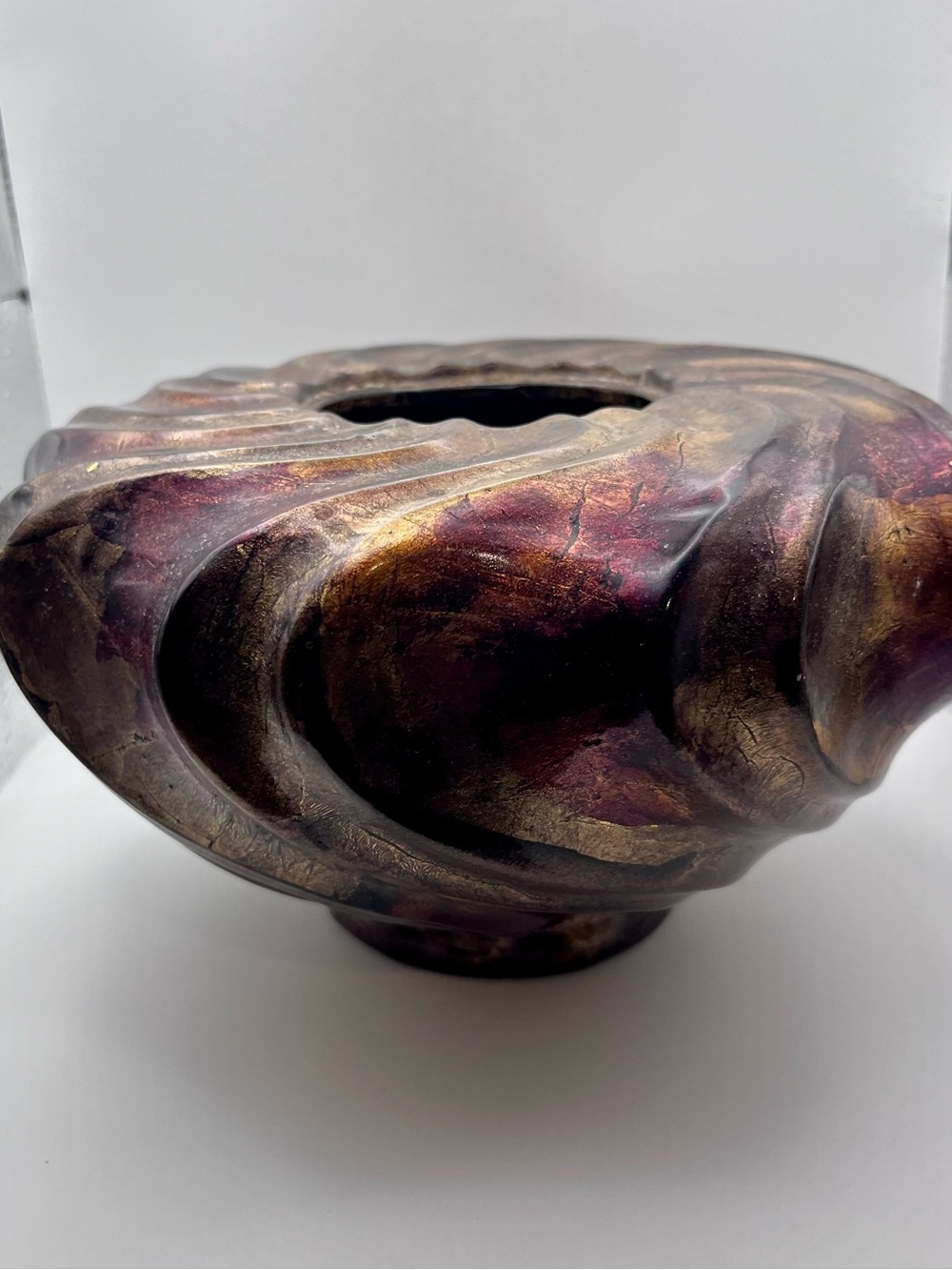 Vintage Metallic Swirl Art Pottery Vase Burgundy Gold Urn